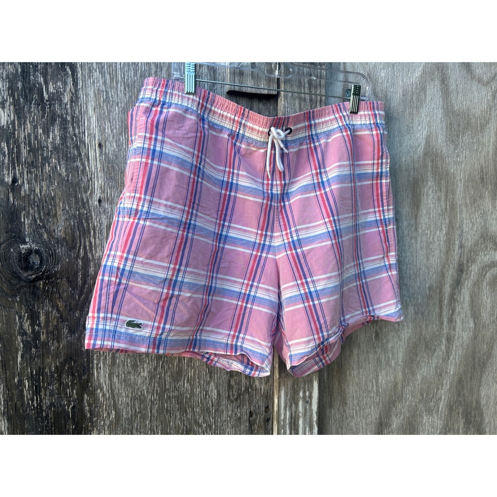 Lacoste Pink Plaid Swim Trunks Men's L Preppy Yacht Club Coastal Dadcore